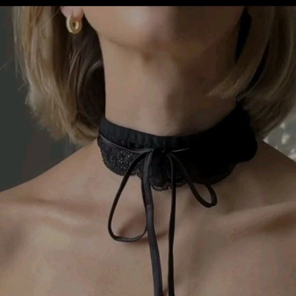 Free‎ people HAH All Choked Up Choker Lace Garter Necklace Black M